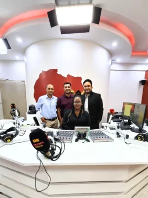 Dr. Prashanth with Jay Thanki and Ismail Shah at Crown Media, Tanzania - discussing the Healthcare initiatives and future of accessible, sustainable healthcare systems.